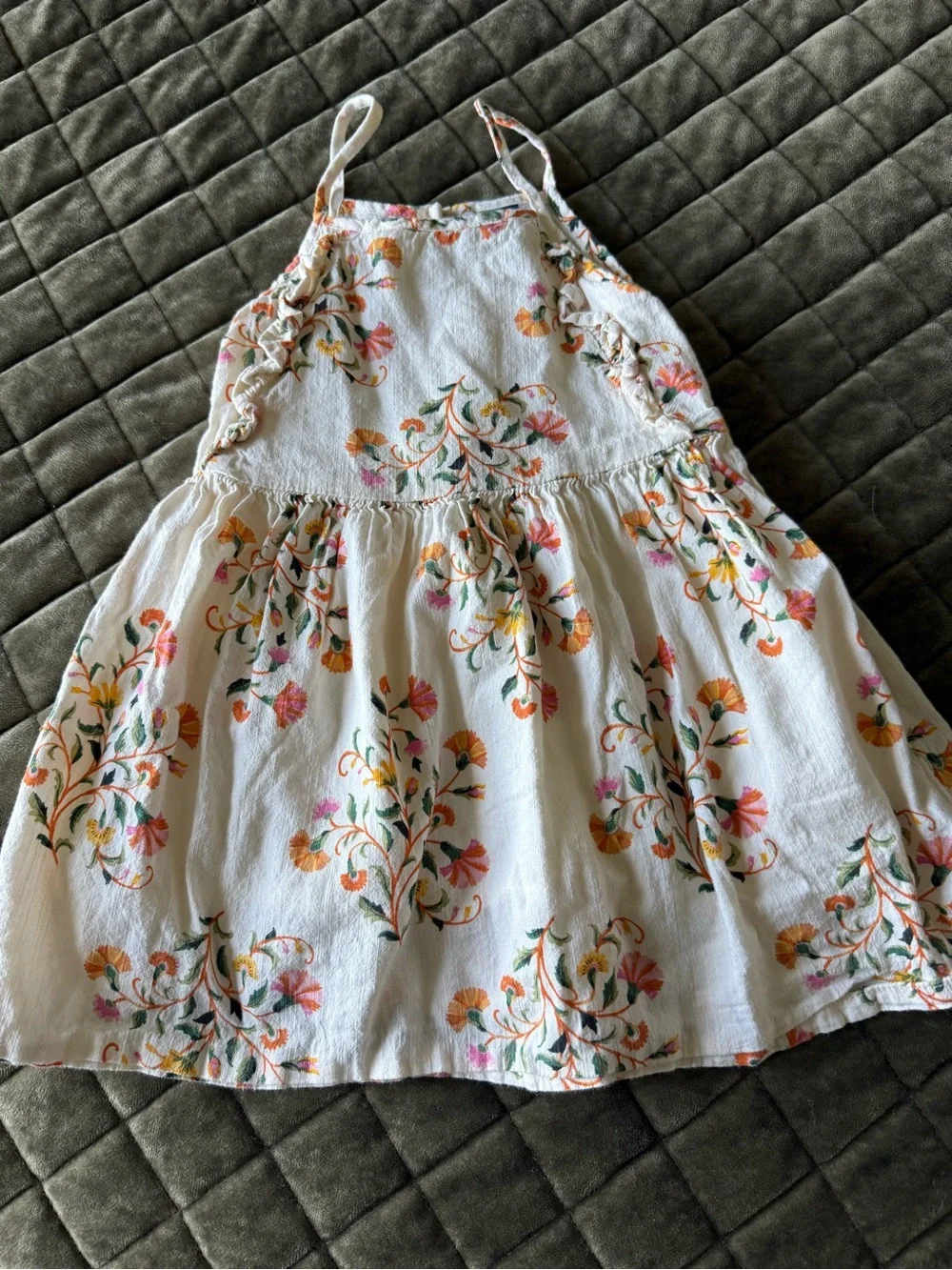 Old Navy White Floral Embroidered Sundress with Pink, Orange and Green Details